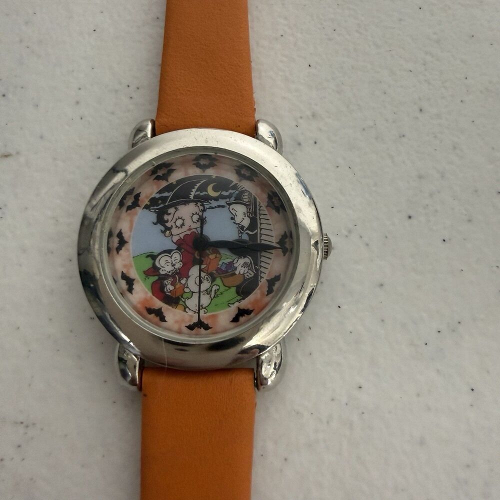 VTG Willabee & Ward Quartz Betty Boop Halloween Bat Watch Vegan Strap Works